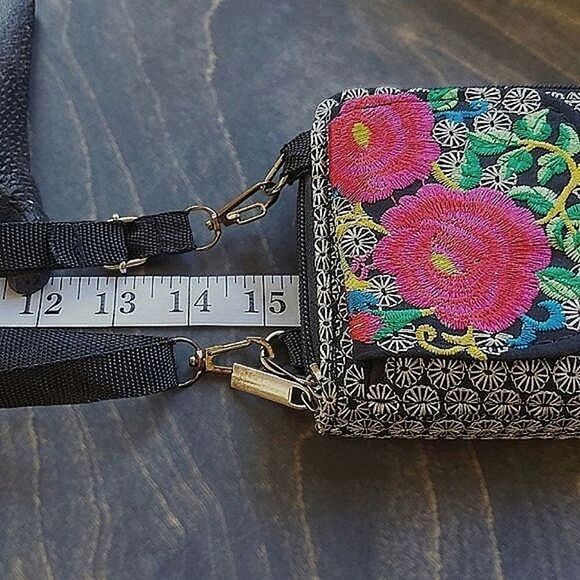 Mexican floral embroidered wallet style pocket bag - Picture 5 of 10